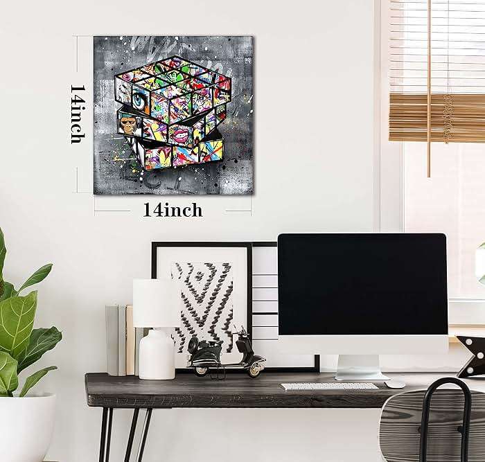 SIXTTART Banksy Canvas Wall-Art for Bedroom - Street Graffiti Wall Art Abstract Painting Pop Art Wall Decor Modern Home Office Decor 14" W x14 H Stretched and Framed Ready to Hang - Image 7