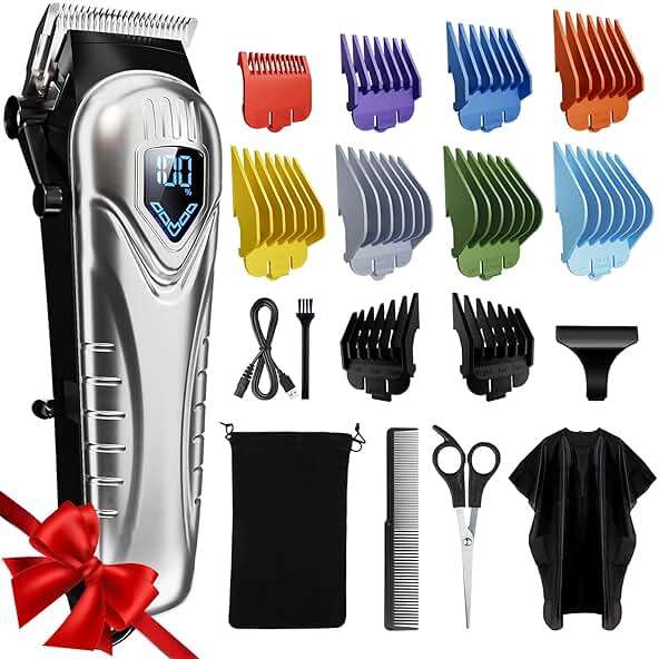Chicclly Professional Hair Clippers for Men&Women, Low Noise Hair Cutting Kit with 10 Color Combs, LED Display, Gifts for Men, 5H Cordless Clippers and Trimmers Set with Scissors,Cape - Image 1