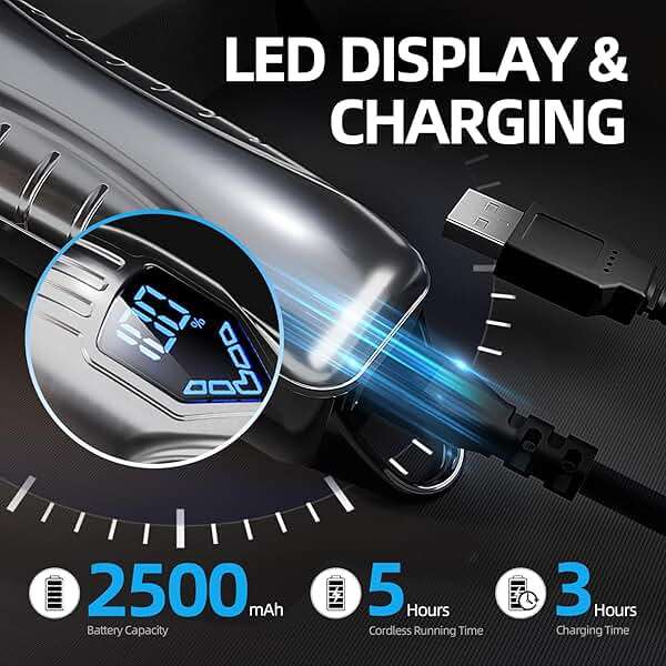 Chicclly Professional Hair Clippers for Men&Women, Low Noise Hair Cutting Kit with 10 Color Combs, LED Display, Gifts for Men, 5H Cordless Clippers and Trimmers Set with Scissors,Cape - Image 6