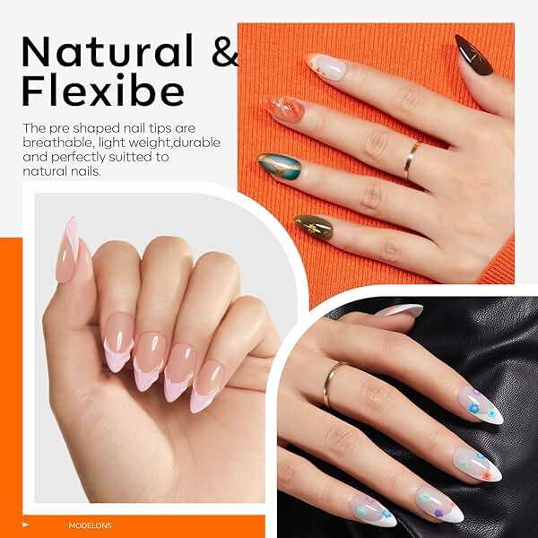 modelones X Nail Gel Kit Almond, Upgrade 15Sizes Fake Nails, 9-in-One Glue Dehydrator & Mini U V Light Clipper, 510Pcs Medium Almond Press on Tips for Extension DIY Salon Home Gift - Image 6