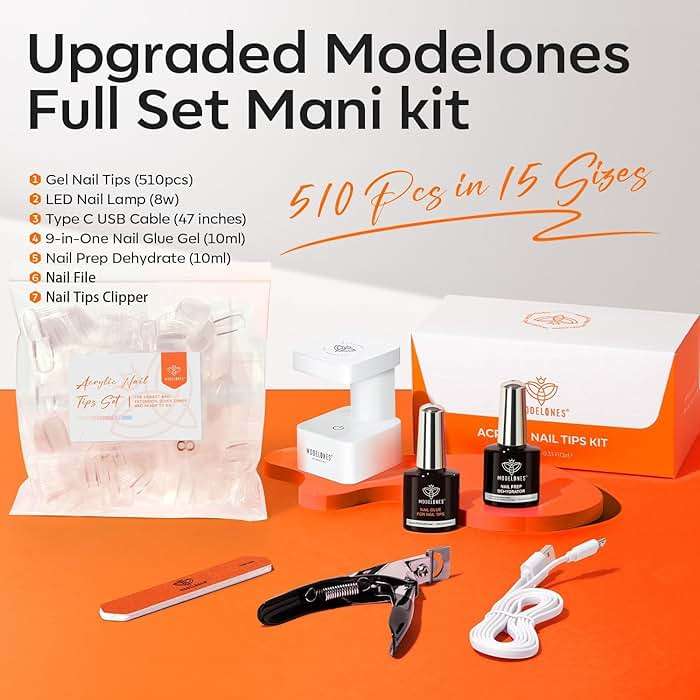 modelones X Nail Gel Kit Almond, Upgrade 15Sizes Fake Nails, 9-in-One Glue Dehydrator & Mini U V Light Clipper, 510Pcs Medium Almond Press on Tips for Extension DIY Salon Home Gift - Image 7