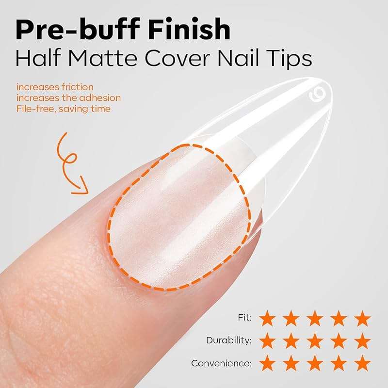 modelones X Nail Gel Kit Almond, Upgrade 15Sizes Fake Nails, 9-in-One Glue Dehydrator & Mini U V Light Clipper, 510Pcs Medium Almond Press on Tips for Extension DIY Salon Home Gift - Image 8