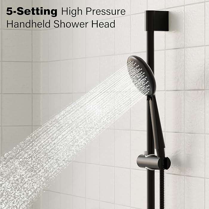 Gabrylly Shower System Black, Wall Mounted Slide Bar Shower Faucet Set Complete,High Pressure 10" Rain Shower Head with 5-Setting Handheld Shower,Shower Combo Set with Shower Valve - Image 5