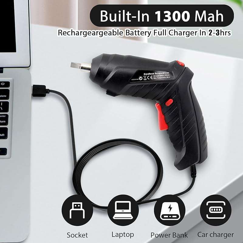 MYMULIKE Cordless Electric Screwdriver, 3.6V Rechargeable Power Screwdriver with 47pcs Accessories, usb Charging, 3Nm Screw Gun, Mini Screwdriver set with LED Light Electric Power Drill Set - Image 3