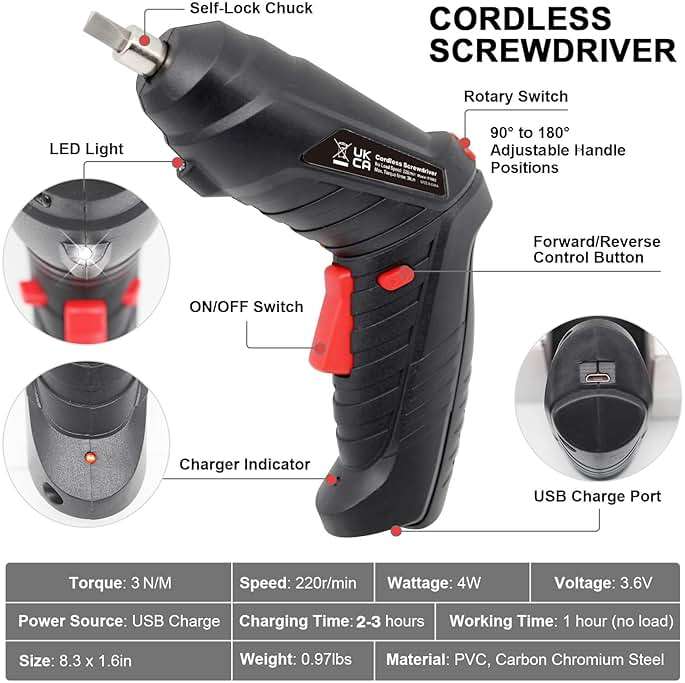 MYMULIKE Cordless Electric Screwdriver, 3.6V Rechargeable Power Screwdriver with 47pcs Accessories, usb Charging, 3Nm Screw Gun, Mini Screwdriver set with LED Light Electric Power Drill Set - Image 6