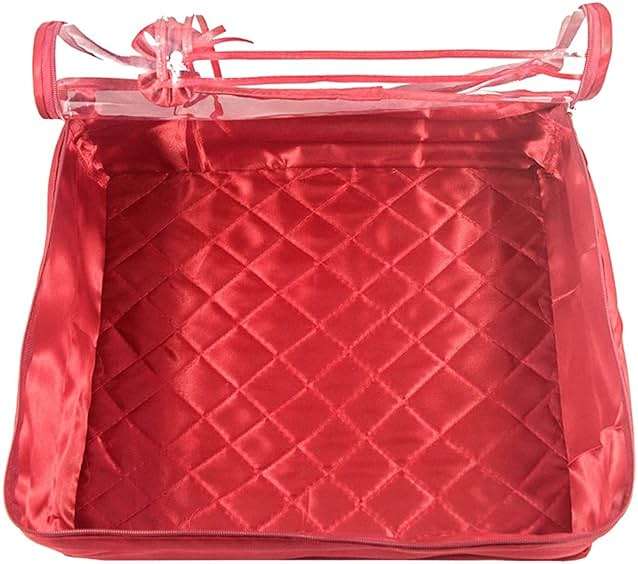 atorakushon Fabric Satin Saree and Blouse Covers Garments Clothes Storage Bag Wardrobe Organizers With Double Zip Lock & Transparent Window Set of 5 Maroon - Image 4