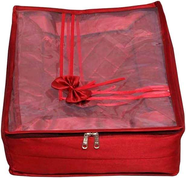 atorakushon Fabric Satin Saree and Blouse Covers Garments Clothes Storage Bag Wardrobe Organizers With Double Zip Lock & Transparent Window Set of 5 Maroon - Image 7