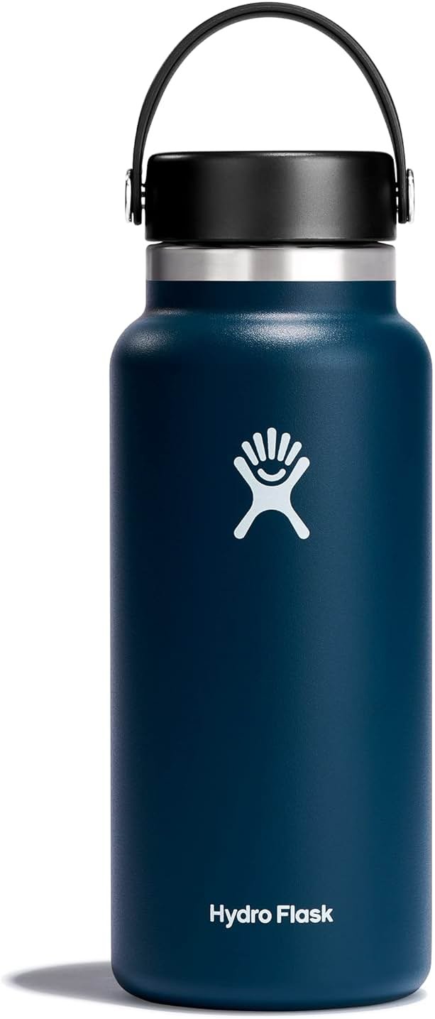 Hydro Flask Water Bottle - Insulated Stainless Steel - Wide Mouth Flex Lid, Non Spill, Leakproof and Refillable in 32 Oz Indigo Blue - Product Image