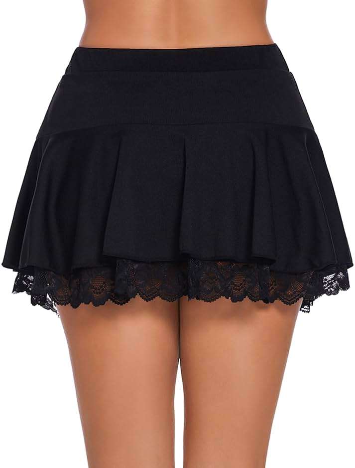 Avidlove Women Pleated Mini Skirt Sexy Lace Ruffle Solid Skirt Lingerie Short Skirts - Image 5