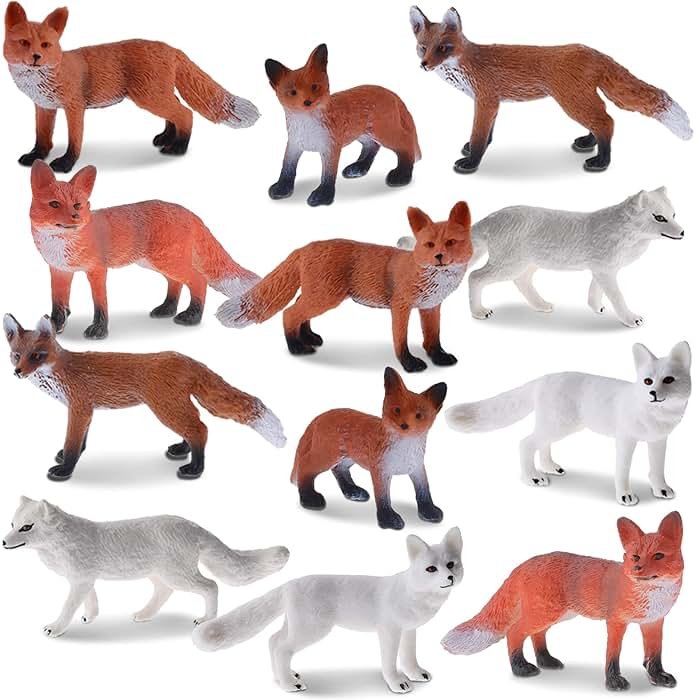 Aoriher 12 Pcs Fox Toy Figures Set Realistic Red Arctic Fox Animal Figures Cake Topper Small Jungle Zoo Play Set for Party Favors Educational Toy Christmas Birthday Supplies - Product Image