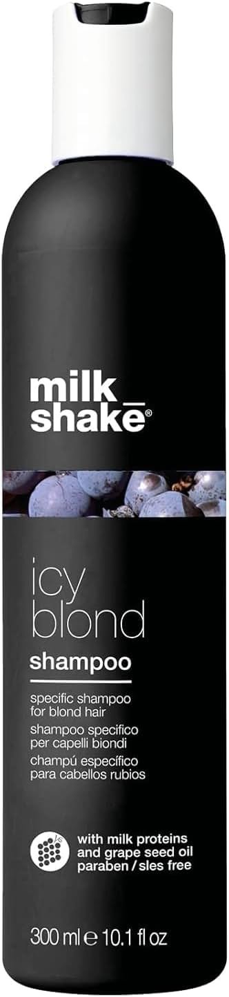 milk_shake icy blond shampoo award winning shampoo with black pigment to cool brassy tones and enhance platinum blonde hair ideal for maintaining icy, ash-toned color - Product Image
