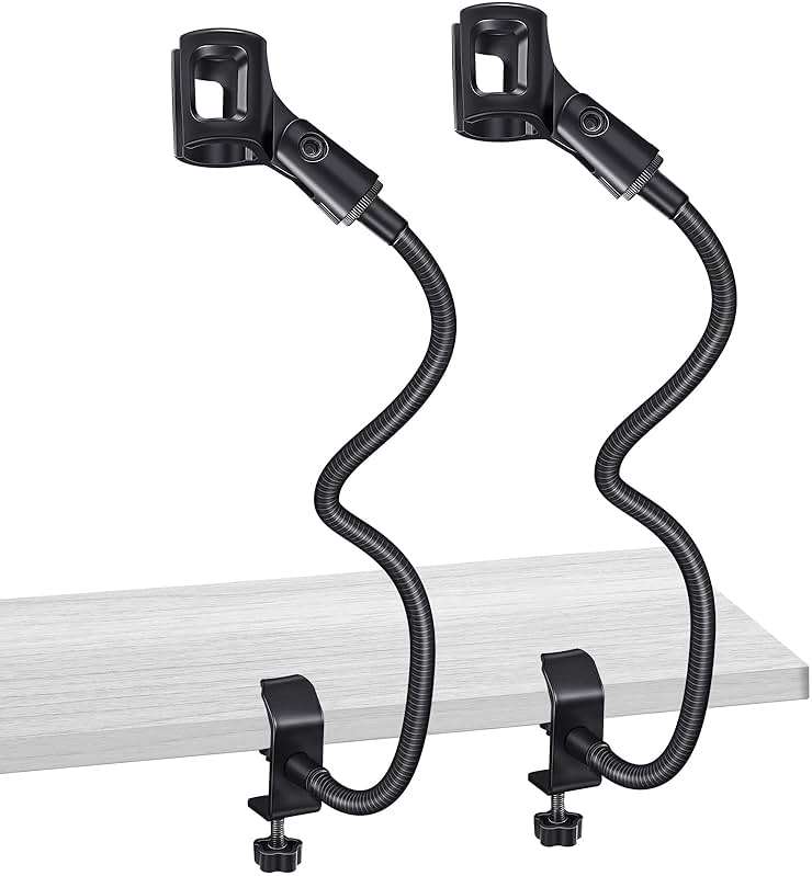 2 Sets Gooseneck Mic Stand 13 Inch Microphone Stand Flexible Gooseneck Desktop 3/8 to 5/8 Inch with Clip Desk Clamp for Podium, Lecture Recording Studio Podcast Meeting Radio Broadcasting Studio Live - Image 1