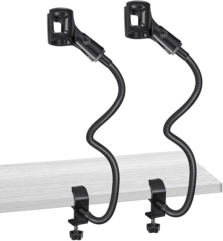 2 Sets Gooseneck Mic Stand 13 Inch Microphone Stand Flexible Gooseneck Desktop 3/8 to 5/8 Inch with Clip Desk Clamp for Podium, Lecture Recording Studio Podcast Meeting Radio Broadcasting Studio Live - Product Image