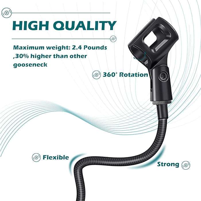2 Sets Gooseneck Mic Stand 13 Inch Microphone Stand Flexible Gooseneck Desktop 3/8 to 5/8 Inch with Clip Desk Clamp for Podium, Lecture Recording Studio Podcast Meeting Radio Broadcasting Studio Live - Image 2