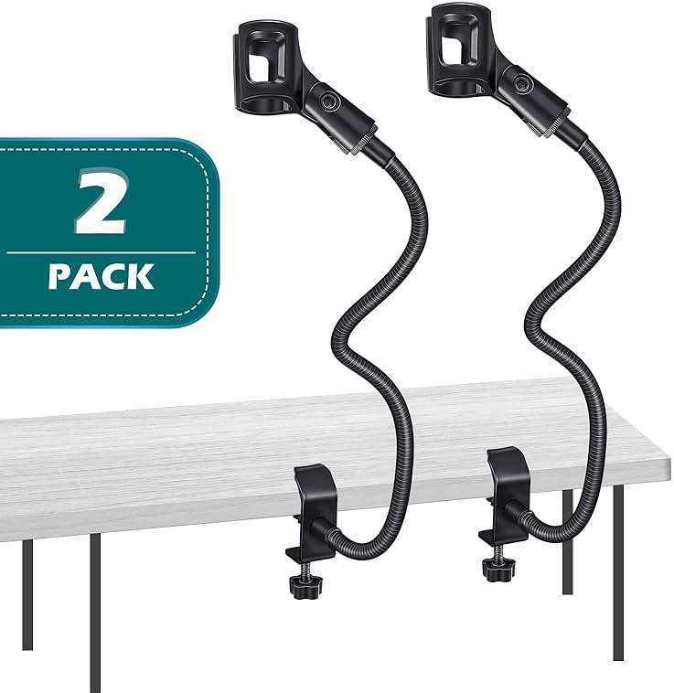 2 Sets Gooseneck Mic Stand 13 Inch Microphone Stand Flexible Gooseneck Desktop 3/8 to 5/8 Inch with Clip Desk Clamp for Podium, Lecture Recording Studio Podcast Meeting Radio Broadcasting Studio Live - Image 5