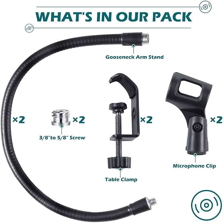 2 Sets Gooseneck Mic Stand 13 Inch Microphone Stand Flexible Gooseneck Desktop 3/8 to 5/8 Inch with Clip Desk Clamp for Podium, Lecture Recording Studio Podcast Meeting Radio Broadcasting Studio Live - Image 6