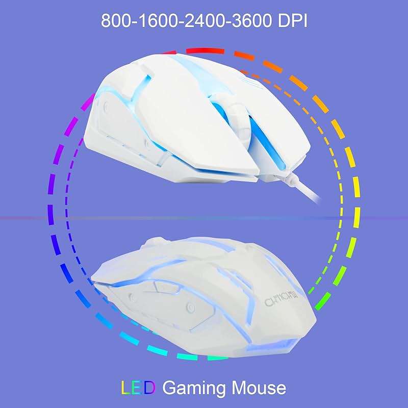 CHONCHOW 87 Keys TKL Wired Gaming Keyboard, Rainbow Led Backlight, White Keyboard and Mouse 3200DPI Combo Compatible with PC Laptop Ps4 Ps5 Xbox Gamer - Image 4