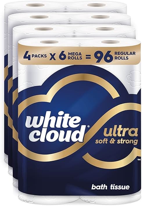 White Cloud Ultra Soft & Strong Toilet Paper, 4 packs of 6 Mega Rolls = 96 Regular Rolls - Product Image