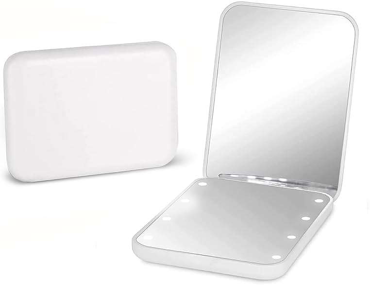 Kintion Pocket Mirror, 1X/3X Magnification LED Compact Travel Makeup Mirror with Light for Purse, 2-Sided, Portable, Folding, Handheld, Small Lighted Mirror for Gift, White - Image 1