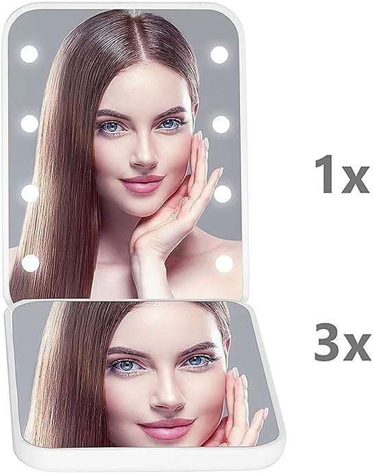Kintion Pocket Mirror, 1X/3X Magnification LED Compact Travel Makeup Mirror with Light for Purse, 2-Sided, Portable, Folding, Handheld, Small Lighted Mirror for Gift, White - Image 5