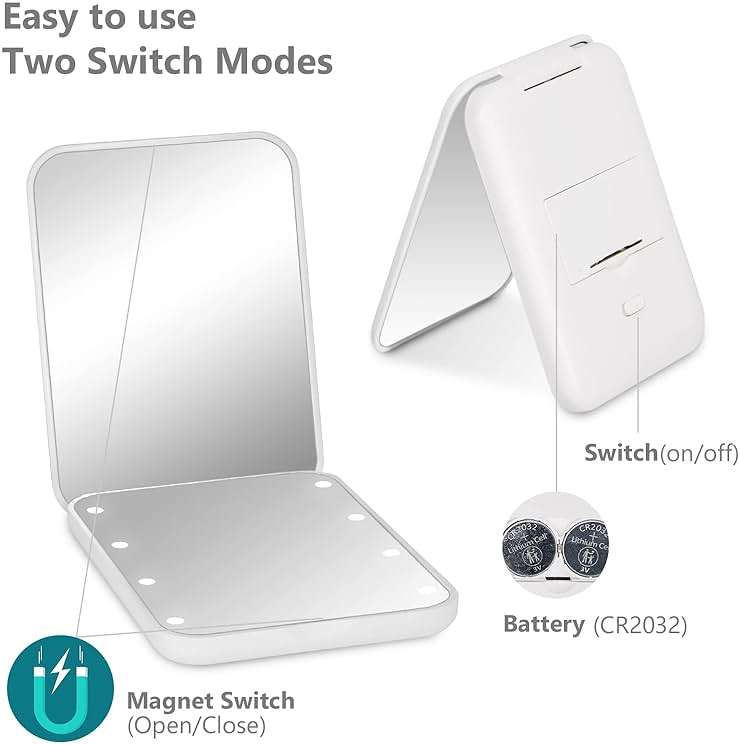 Kintion Pocket Mirror, 1X/3X Magnification LED Compact Travel Makeup Mirror with Light for Purse, 2-Sided, Portable, Folding, Handheld, Small Lighted Mirror for Gift, White - Image 6