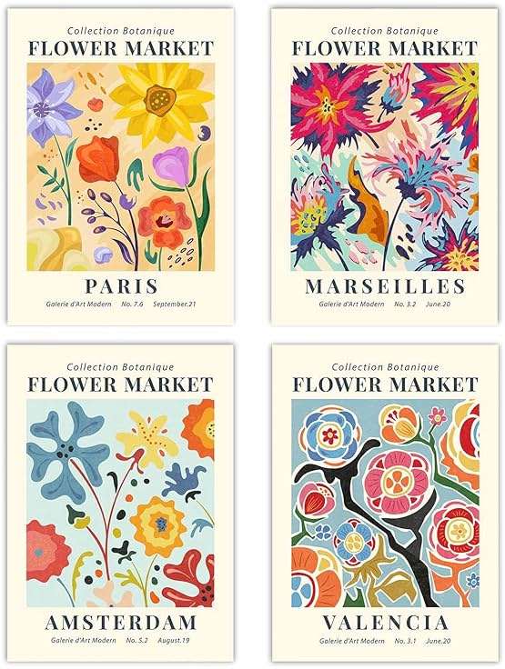 Canssape Set of 4 Flower Market Wall Art Prints - Colorful 8x10 Wall Pictures for Room Decor - Daisy Aesthetic Poster Prints (Unframed) - Image 1
