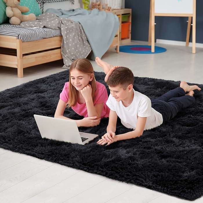 Noahas Fluffy Black Area Rugs for Bedroom Living Room,4x5.3 Feet Thick Shag Throw Floor Carpet,Soft Shaggy Non-Slip Plush Dorm Nursery Kids Rug Home Decor Aesthetic - Image 5