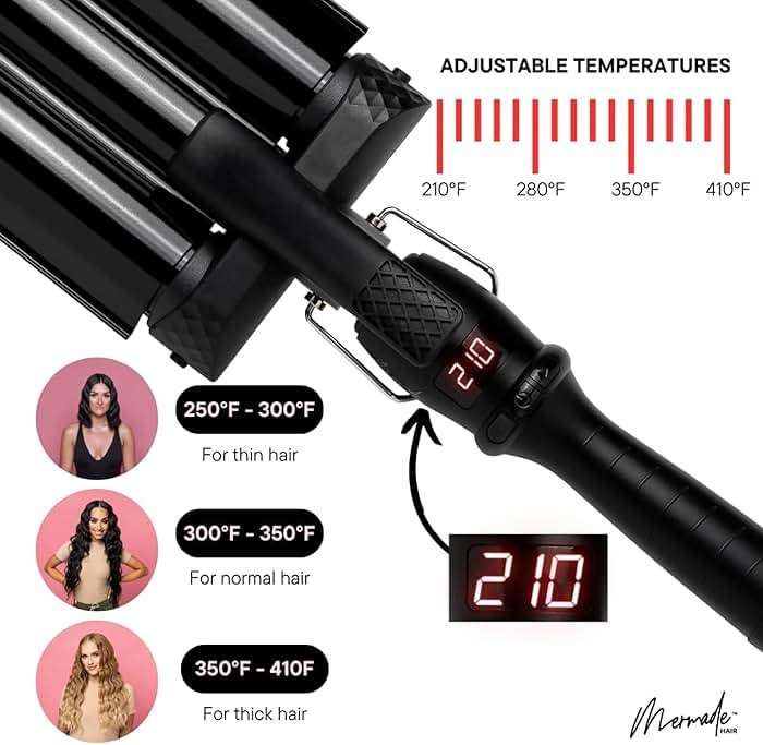 Mermade PRO Hair Waver 1.25" - 3 Barrel Curling Iron 1 1/4 Inch, Ceramic Barrel Waver for Thick, Thin, Long, or Short Hair - Black - Image 5