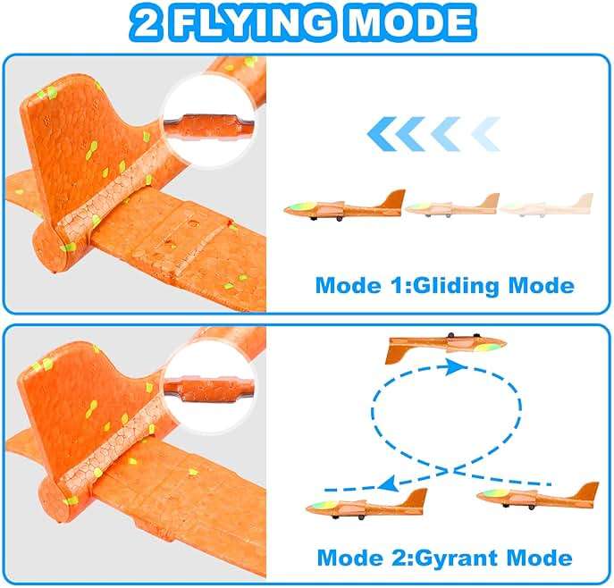 Fuwidvia 3 Pack Airplane Launcher Toys, 13.2'' LED Foam Glider Plane Toy for Boys, 2 Flight Modes Outdoor Flying Toys Birthday Gifts for Boys Girls 4 5 6 7 8 9 10 11 12 Year Old (Blue&Green&Orange) - Image 4