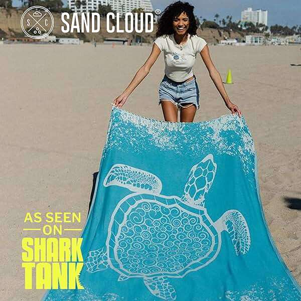 Sand Cloud Extra Large Turkish Beach Towel - 100% Organic Cotton Yarn Quick Dry for Beach, Picnic, Blanket or Bath As Seen on Shark Tank Marine Life (Crush Turtle Teal) - Image 2
