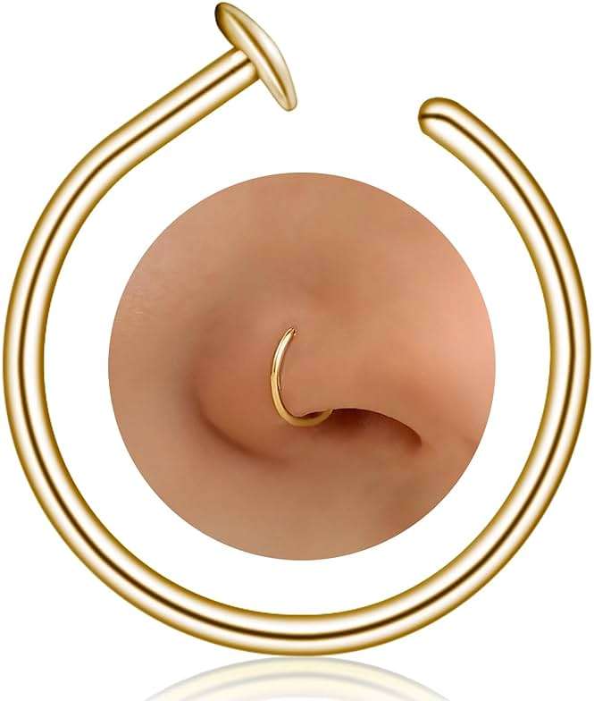 LUCKYJEWUS Small Thin Gold Nose Ring Hoop for Women, 14k Gold Filled or 925 Sterling Silver - 20G/22G/24G Adjustable Nose Piercing Jewelry (5mm–6mm, 6–7mm, 7–8mm) - Image 1