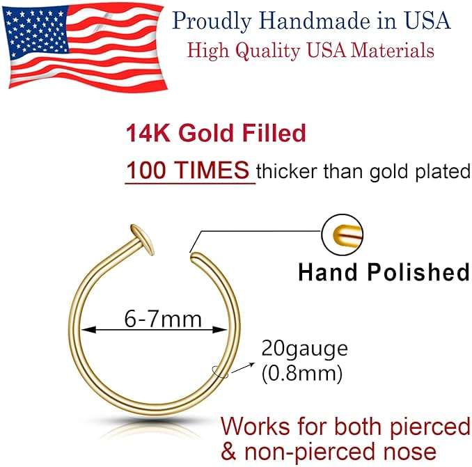 LUCKYJEWUS Small Thin Gold Nose Ring Hoop for Women, 14k Gold Filled or 925 Sterling Silver - 20G/22G/24G Adjustable Nose Piercing Jewelry (5mm–6mm, 6–7mm, 7–8mm) - Image 3