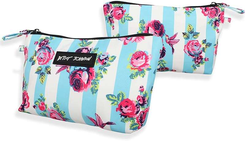 Betsey Johnson 8.5 Inch Zipper Cosmetic Pouch Small Toiletry Bag Lightweight Durable Polyester Organizer with Inner Zipped Pocket Good For Makeup Accessories and Travel Needs (Hummingbird Floral) - Image 4