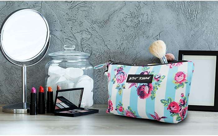 Betsey Johnson 8.5 Inch Zipper Cosmetic Pouch Small Toiletry Bag Lightweight Durable Polyester Organizer with Inner Zipped Pocket Good For Makeup Accessories and Travel Needs (Hummingbird Floral) - Image 7