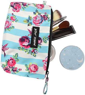 Betsey Johnson 8.5 Inch Zipper Cosmetic Pouch Small Toiletry Bag Lightweight Durable Polyester Organizer with Inner Zipped Pocket Good For Makeup Accessories and Travel Needs (Hummingbird Floral) - Image 8