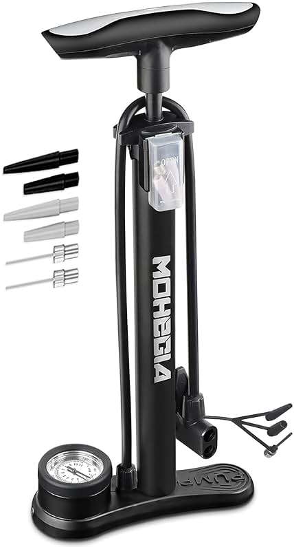 MOHEGIA Bike Floor Pump with Gauge: Air Bicycle Pump with High Pressure 160 PSI,Fits Schrader and Presta Valve -Inflator with Ball Pump Needles for MTB Road Bike, Ball, Balloon, Inflatables - Image 1