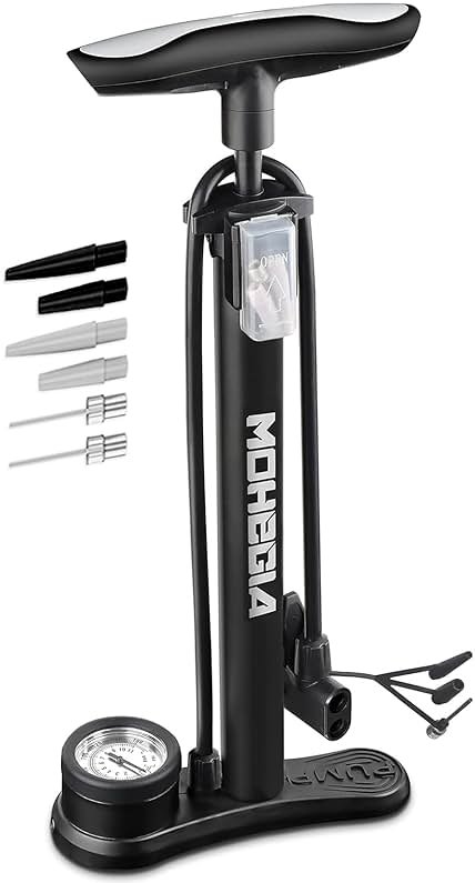 MOHEGIA Bike Floor Pump with Gauge: Air Bicycle Pump with High Pressure 160 PSI,Fits Schrader and Presta Valve -Inflator with Ball Pump Needles for MTB Road Bike, Ball, Balloon, Inflatables - Product Image