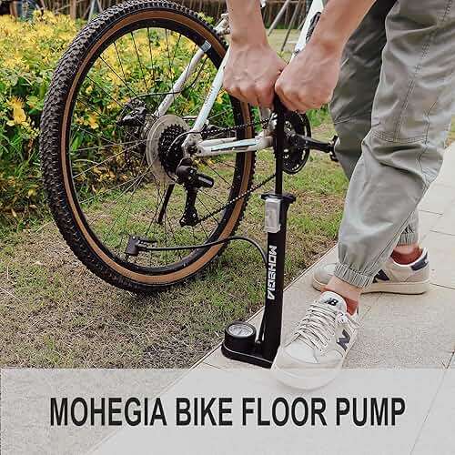 MOHEGIA Bike Floor Pump with Gauge: Air Bicycle Pump with High Pressure 160 PSI,Fits Schrader and Presta Valve -Inflator with Ball Pump Needles for MTB Road Bike, Ball, Balloon, Inflatables - Image 2