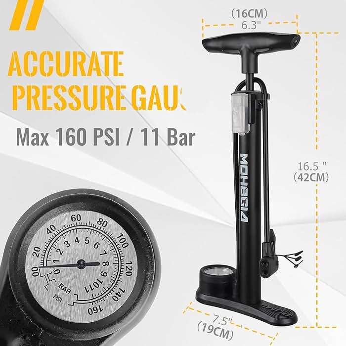 MOHEGIA Bike Floor Pump with Gauge: Air Bicycle Pump with High Pressure 160 PSI,Fits Schrader and Presta Valve -Inflator with Ball Pump Needles for MTB Road Bike, Ball, Balloon, Inflatables - Image 5