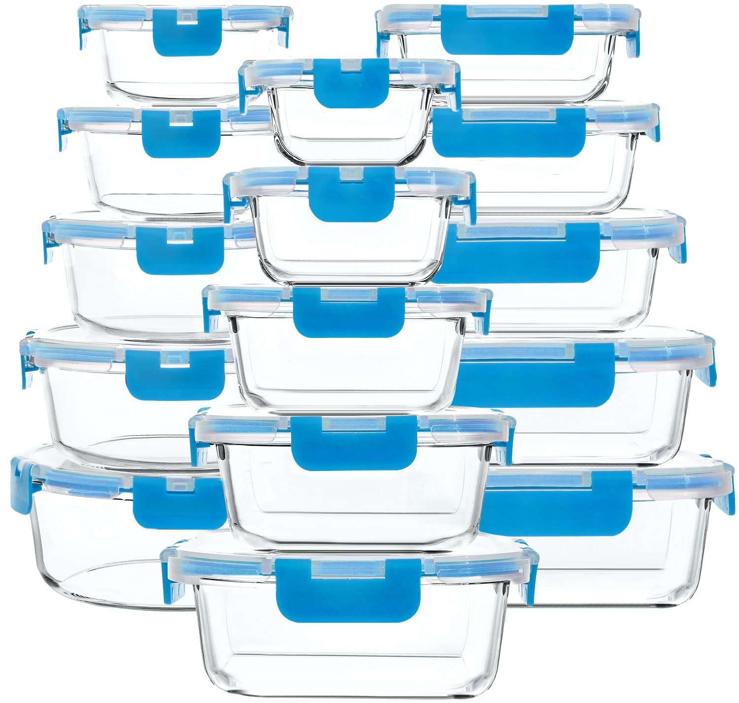 M MCIRCO 30 Pieces Glass Food Storage Containers with Upgraded Snap Locking Lids,Glass Meal Prep Containers Set - Airtight Lunch Containers, Microwave, Oven, Freezer and Dishwasher Friendly, Blue - Image 1
