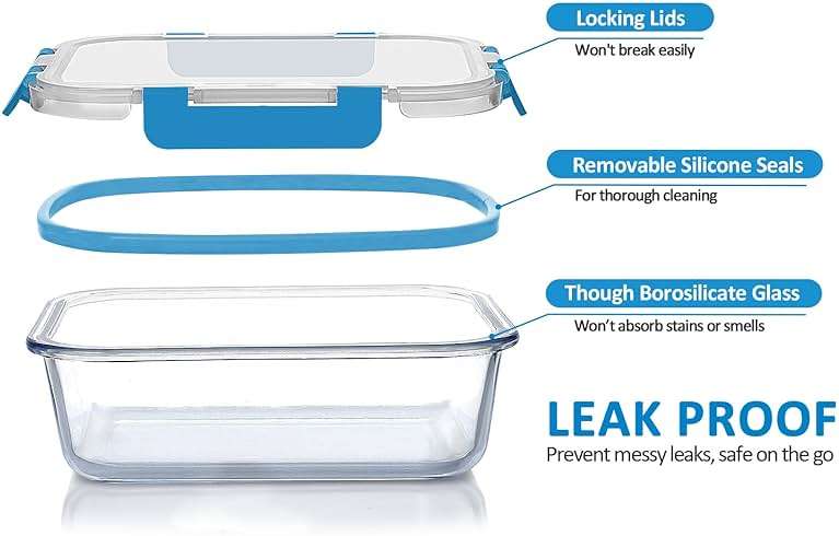 M MCIRCO 30 Pieces Glass Food Storage Containers with Upgraded Snap Locking Lids,Glass Meal Prep Containers Set - Airtight Lunch Containers, Microwave, Oven, Freezer and Dishwasher Friendly, Blue - Image 4