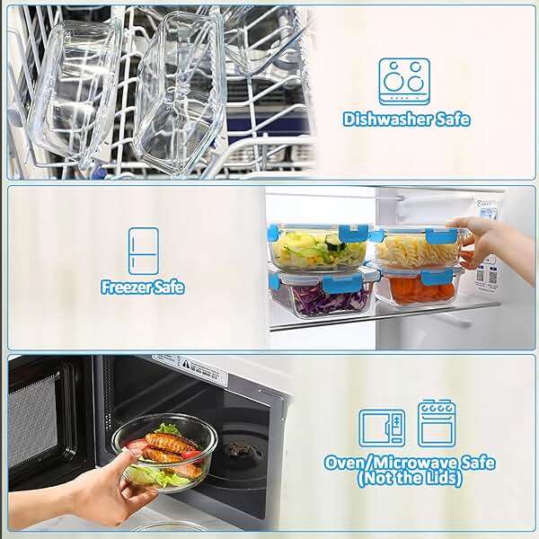 M MCIRCO 30 Pieces Glass Food Storage Containers with Upgraded Snap Locking Lids,Glass Meal Prep Containers Set - Airtight Lunch Containers, Microwave, Oven, Freezer and Dishwasher Friendly, Blue - Image 5