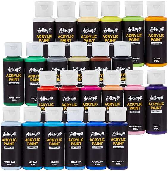 Artkey Acrylic Paint Set, 24 Colors 2 oz/59 ml Acrylic Paint Kit for Professional Artists & Beginners – Craft & Art Supplies for Canvas, Wood, Fabric, Rock, Leather, Ceramic, Glass, Easter Egg - Image 7