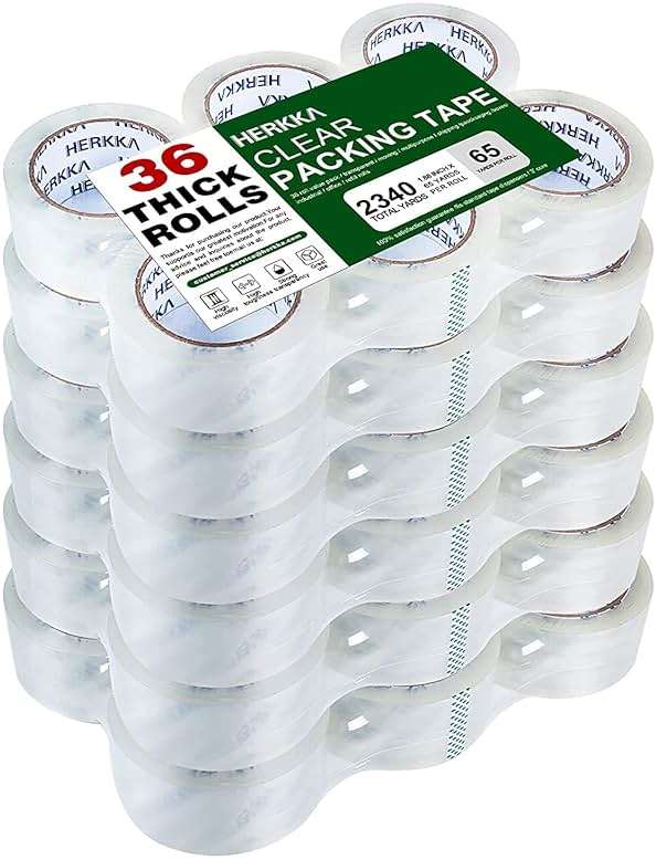 HERKKA Clear Packing Tape, 36 Rolls Heavy Duty Packaging Tape for Shipping Packaging Moving Sealing, Thicker Clear Packing Tape, 1.88 inches Wide, 65 Yards Per Roll, 2340 Total Yards - Image 1