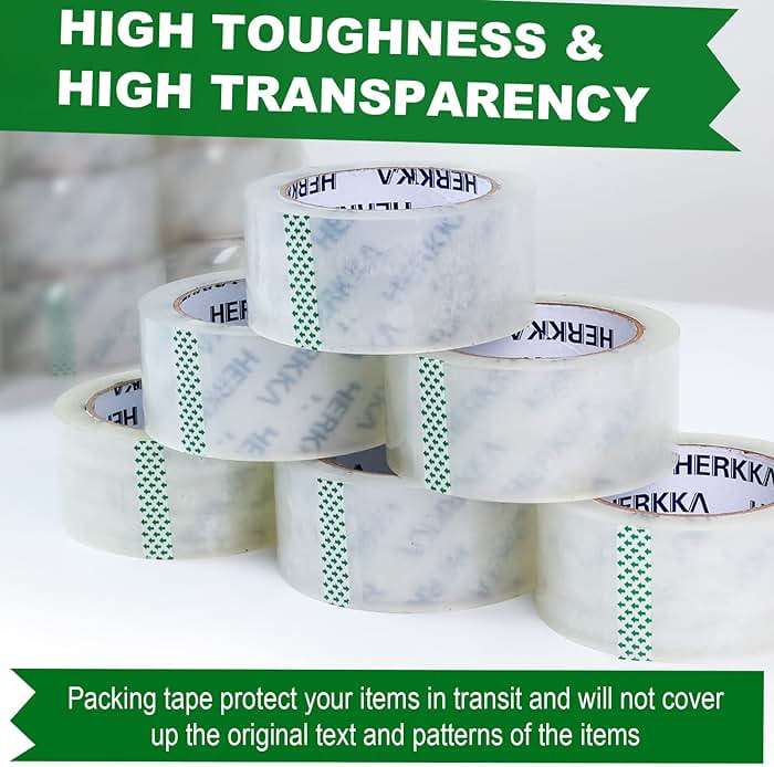 HERKKA Clear Packing Tape, 36 Rolls Heavy Duty Packaging Tape for Shipping Packaging Moving Sealing, Thicker Clear Packing Tape, 1.88 inches Wide, 65 Yards Per Roll, 2340 Total Yards - Image 2