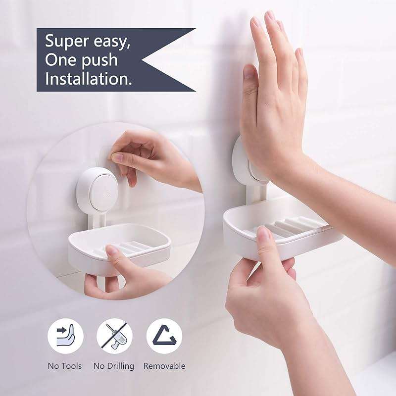 TAILI Bathroom Accessories Set 3 - Soap Holder for Shower & Toothbrush Holder Wall Mounted - Drill-Free with Vacuum Suction Cup for Kitchen & Bathroom, Keep Dry & Easy to Clean - Image 3