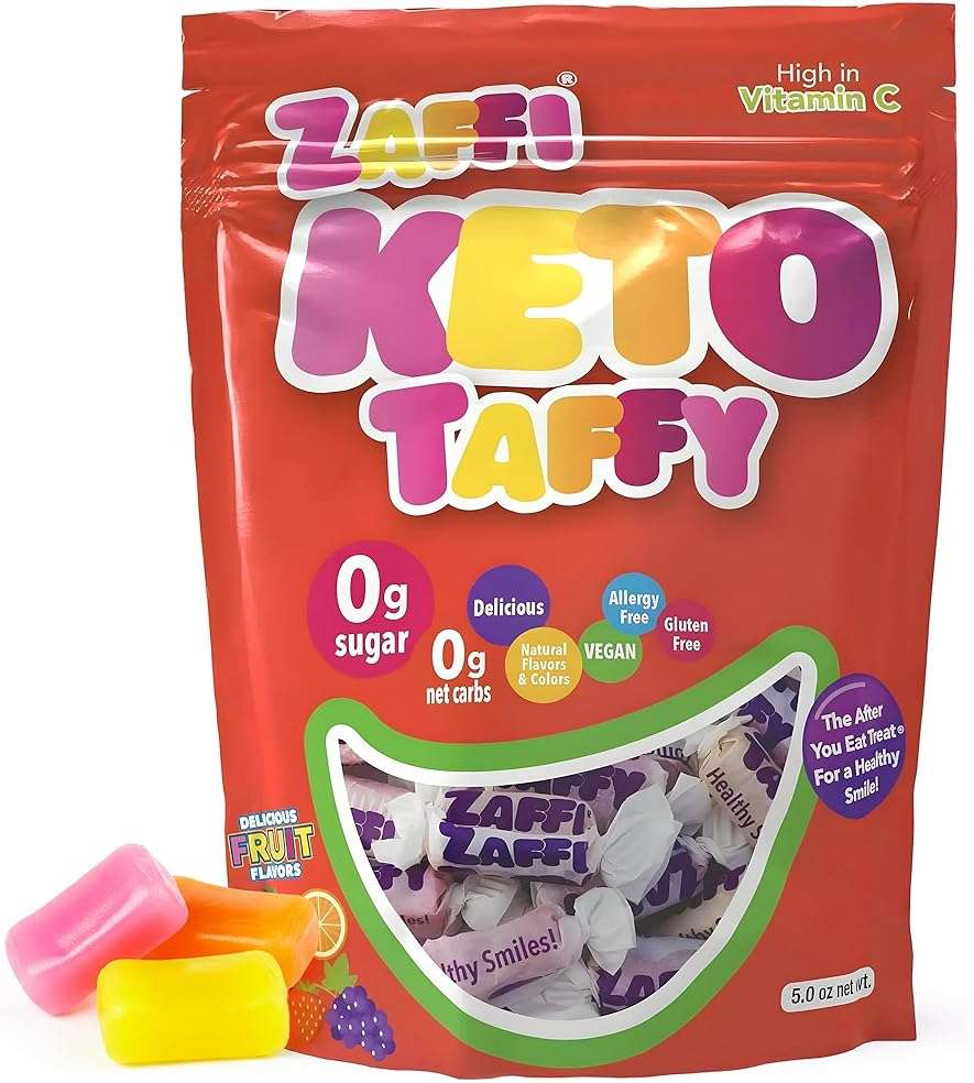 Zaffi Keto Taffy Sugar Free Candy - Dye Free, Keto & Diabetic-Friendly, Dentist-Approved Treats for Kids (Natural Fruit Flavor, 5 oz) - Image 1