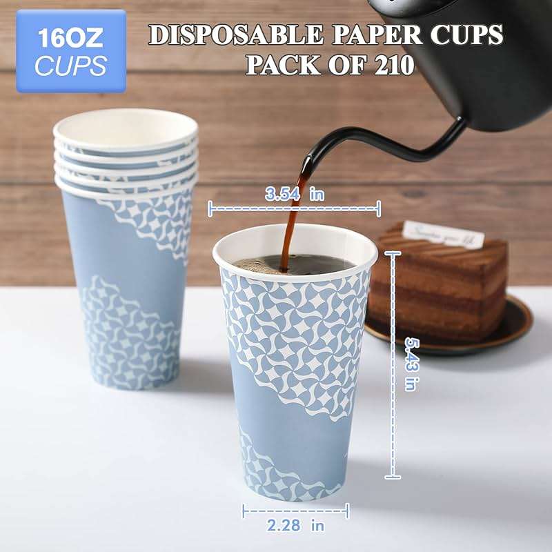 MUCHII 16 oz Paper Coffee Cups, Disposable Paper Cups 210 Count, Disposable Paper Cups for Hot Beverage, Paper Drinking Cups Big for Home use, Office, Restaurant and Events - Image 3
