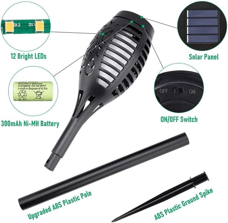 IkeeRuic Solar Lights Outdoor, Solar Torch Light with Flickering Flame for Halloween Decor, Solar Garden Lights, Waterproof Outdoor Lighting, Flame Torches for Outside Patio Pathway Yard Decorations - Image 3