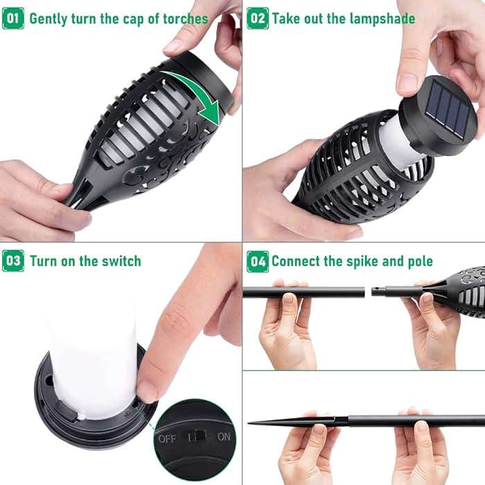 IkeeRuic Solar Lights Outdoor, Solar Torch Light with Flickering Flame for Halloween Decor, Solar Garden Lights, Waterproof Outdoor Lighting, Flame Torches for Outside Patio Pathway Yard Decorations - Image 5